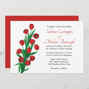 Floral Red Tulips Wedding Flowers Botanical Spring Invitation