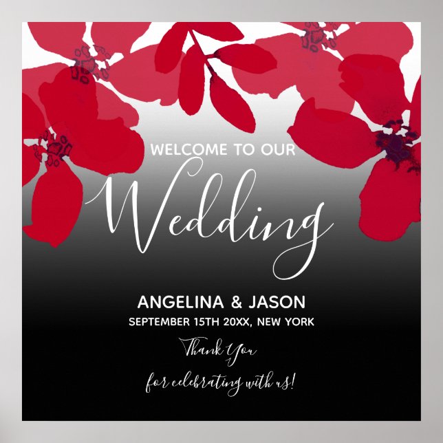 Floral Red Welcome Wedding Poster (Front)
