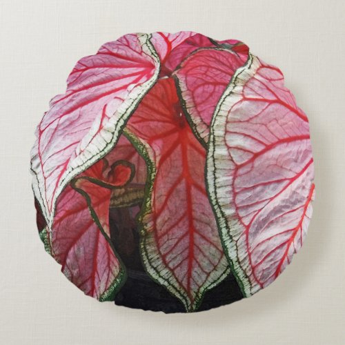  FLORAL REDWHITE AND GREEN CALADIUM ROUND PILLOW