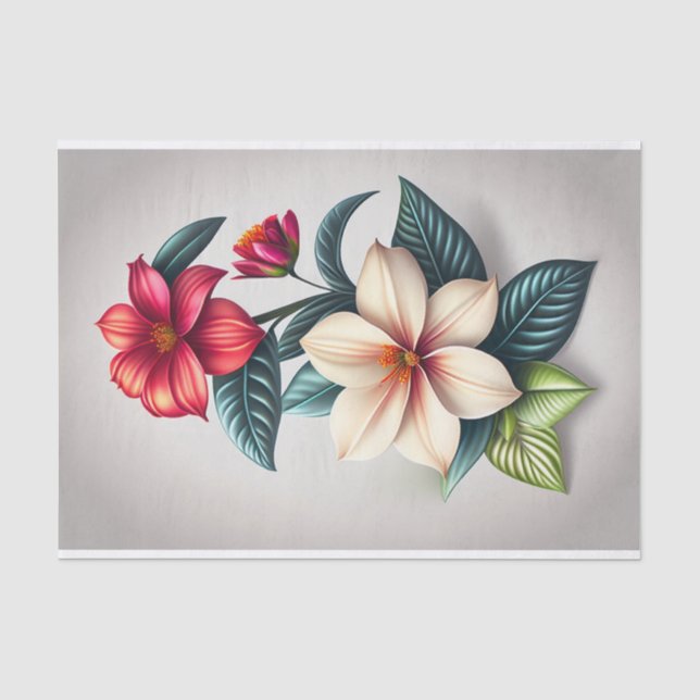 Floral Red White Botanical Illustration Small Tissue Paper (Front)