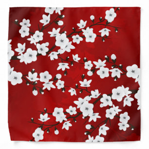 Floral Red White Cherry Blossom Bandana