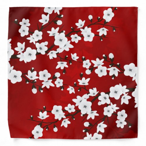 Floral Red White Cherry Blossom Bandana