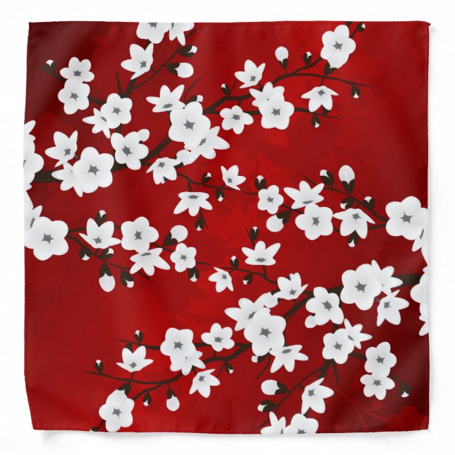 Floral Red White Cherry Blossom Bandana (Front)