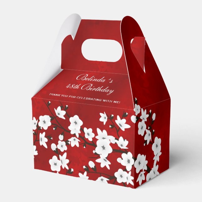Floral Red White Cherry Blossom Custom  Birthday Favor Boxes (Front Side)