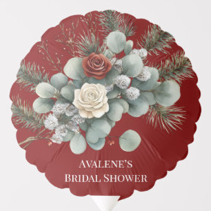 Floral Red White Christmas Rose Bridal Shower Balloon