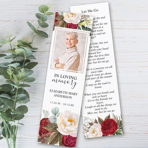 Floral Red White Funeral Bookmark