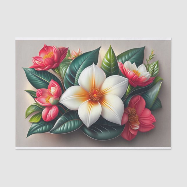 Floral Red White Tropical Bouquet Illustration Tissue Paper (Front)