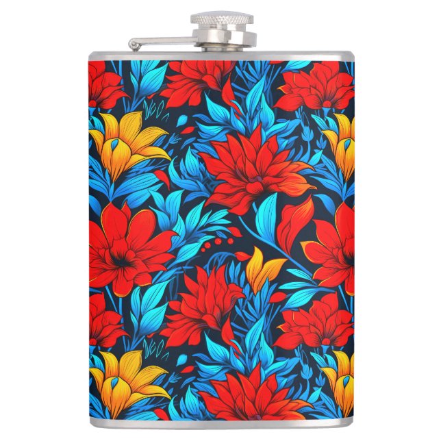 Floral Red yellow Flowers Pattern-13075 Flask (Front)