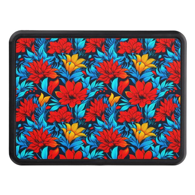 Floral Red yellow Flowers Pattern-13075 Hitch Cover (Front)