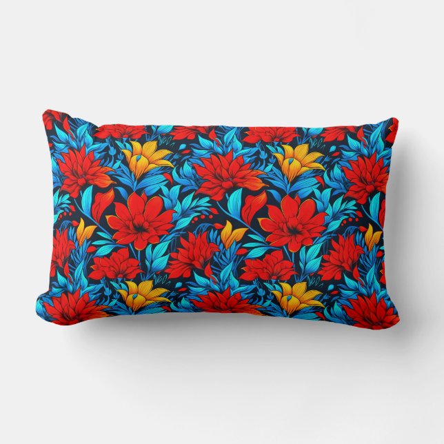 Floral Red yellow Flowers Pattern-13075 Lumbar Pillow (Front)
