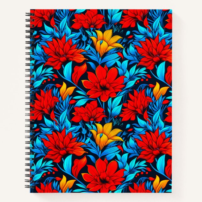 Floral Red yellow Flowers Pattern-13075 Notebook (Front)
