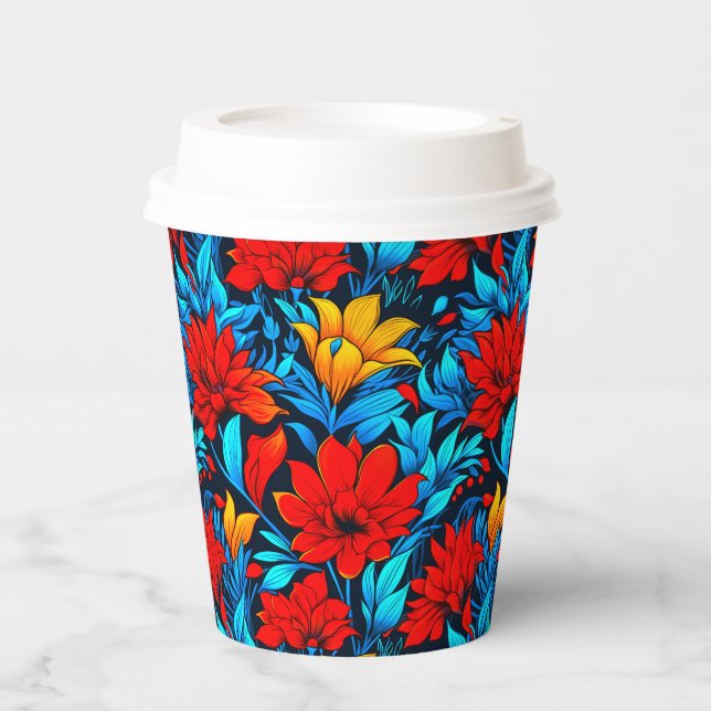 Floral Red yellow Flowers Pattern-13075 Paper Cups (Front)