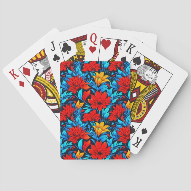 Floral Red yellow Flowers Pattern-13075 Poker Cards (Back)