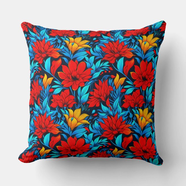 Floral Red yellow Flowers Pattern-13075 Throw Pillow (Front)