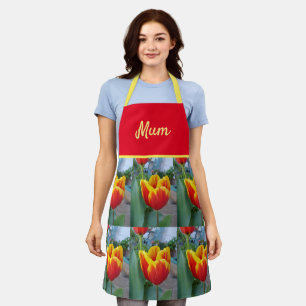 Floral Red Yellow Tulip Flower Mothers Mum Apron