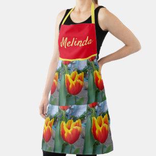 Floral Red Yellow Tulip Flower Womans Apron
