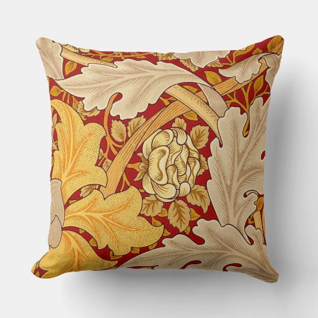 Floral Red Yellow Vintage Throw Pillow (Front)
