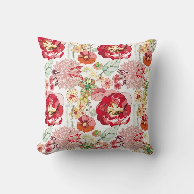 Floral Reds Throw Pillow (Front)