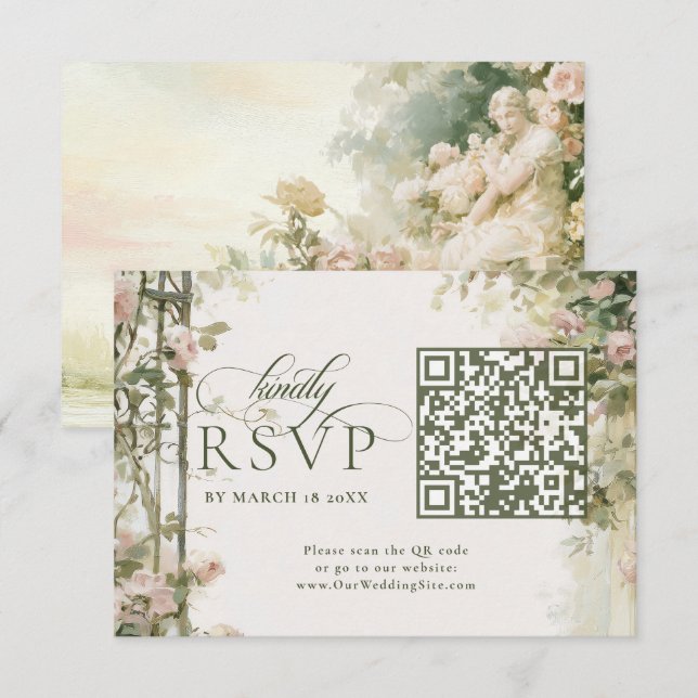 Floral Regency Garden RSVP Card with QR Code (Front/Back)