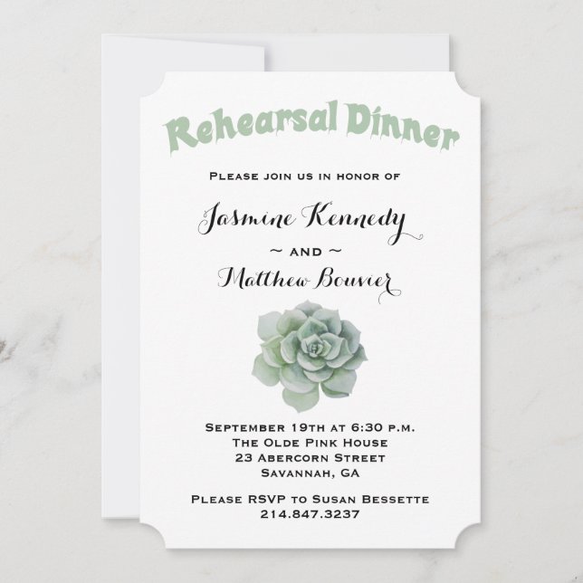 Floral Rehearsal Dinner Green Succulent Cactus Invitation (Front)