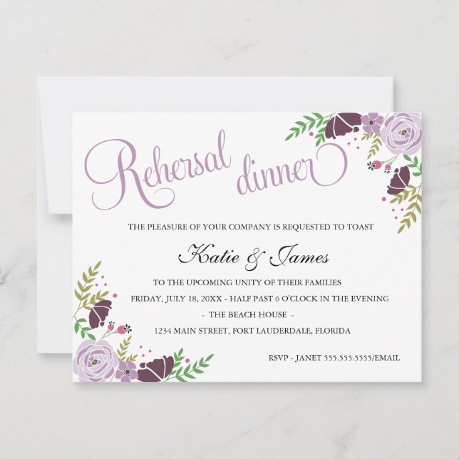 Floral Rehearsal Dinner Invitation |  Purple (Front)