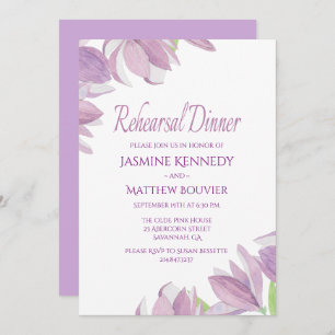 Floral Rehearsal Dinner Purple Watercolor Flowers Invitation