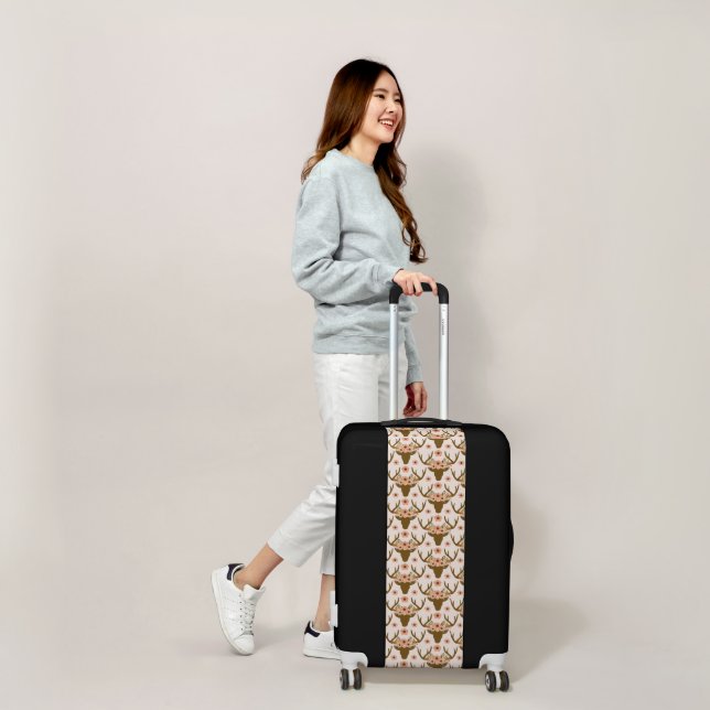 Floral Reindeer Antler Head Boho Rustic Pink Luggage (Scale)