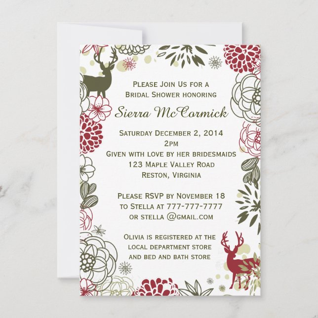 Floral Reindeer Christmas Bridal Shower Invitation (Front)