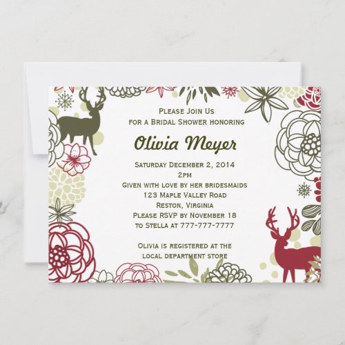 Floral Reindeer Christmas Bridal Shower Invitation