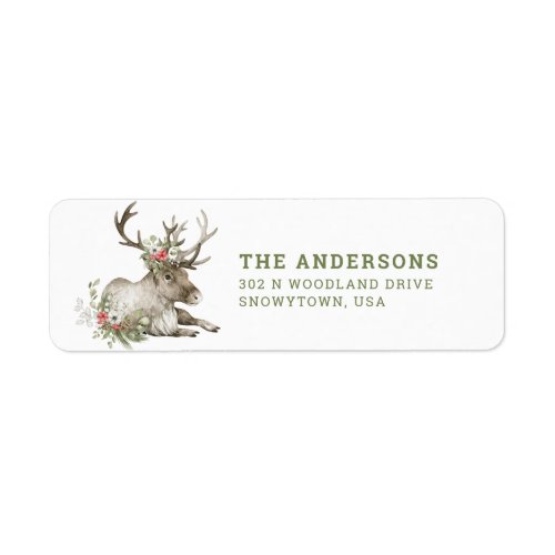 Floral Reindeer  Christmas  return address Label