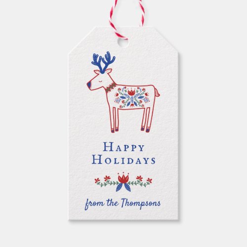 Floral Reindeer Happy Holidays Gift Tags