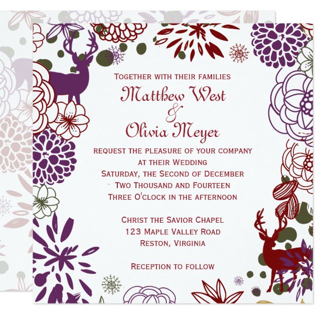 Floral Reindeer Winter Wedding Invitation