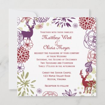 Floral Reindeer Winter Wedding Invitation by bridalwedding at Zazzle