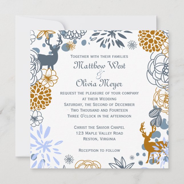 Floral Reindeer Winter Wedding Invitation (Front)