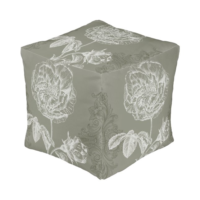 Floral Relief I Pouf (Angled Front)