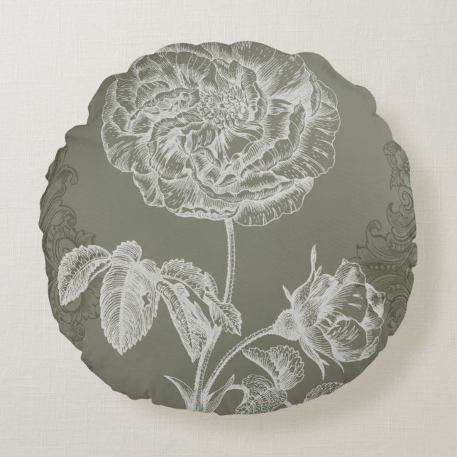 Floral Relief I Round Pillow (Front)