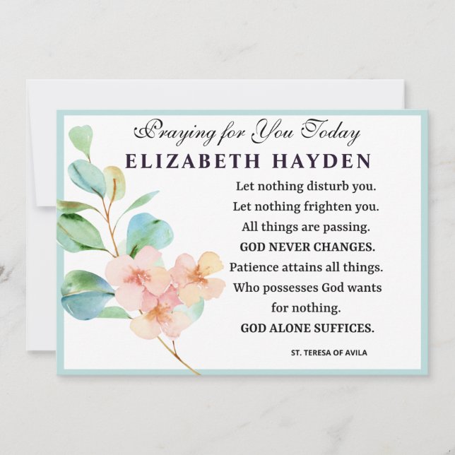 Floral Religious Catholic Prayer of St. Teresa Card (Front)