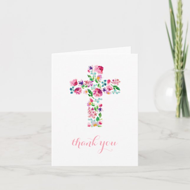 floral religious thank you note, folding card (Front)