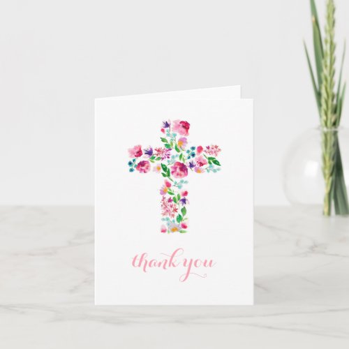 floral religious thank you note, folding card