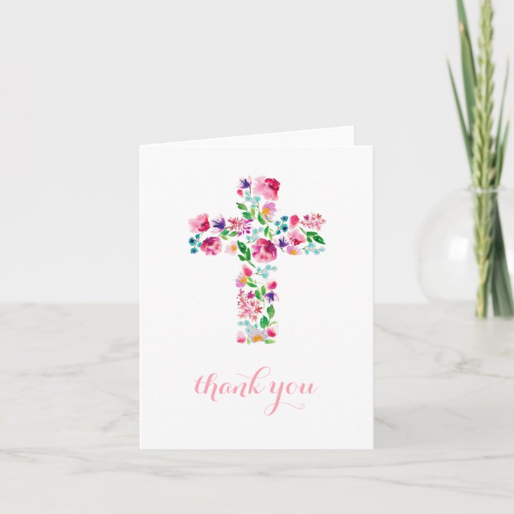 floral religious thank you note, folding card | Zazzle