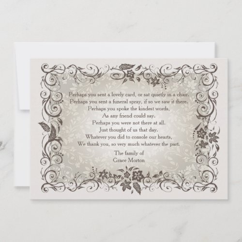Floral Remembrance Bereavement Thank You Notecard