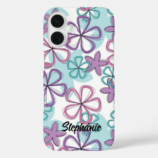 Floral Remix - Retro Flowers with Playful Outlines iPhone 16 Case