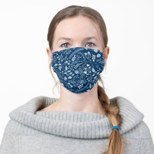 Floral Repeat Pattern in Classic Blues Adult Cloth Face Mask