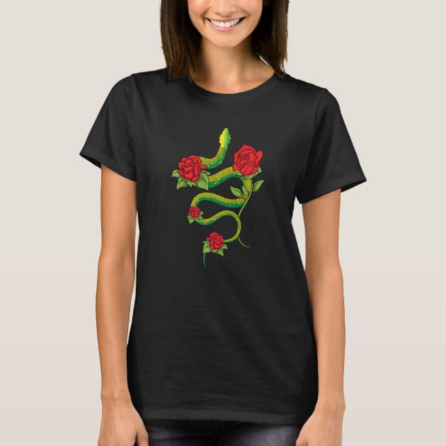 Floral Reptile Keeper Animal  Roses Snake  Snake T-Shirt (Front)