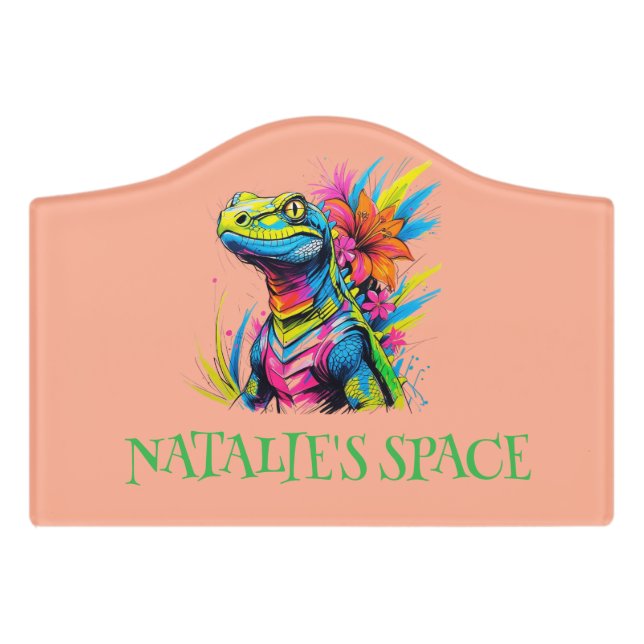 Floral reptile Neon Slimy dripping Art  Door Sign (Small Crest Front)