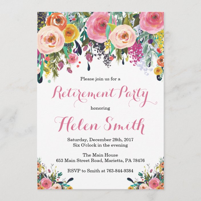 Floral Retirement Party Invitation Card | Zazzle.com