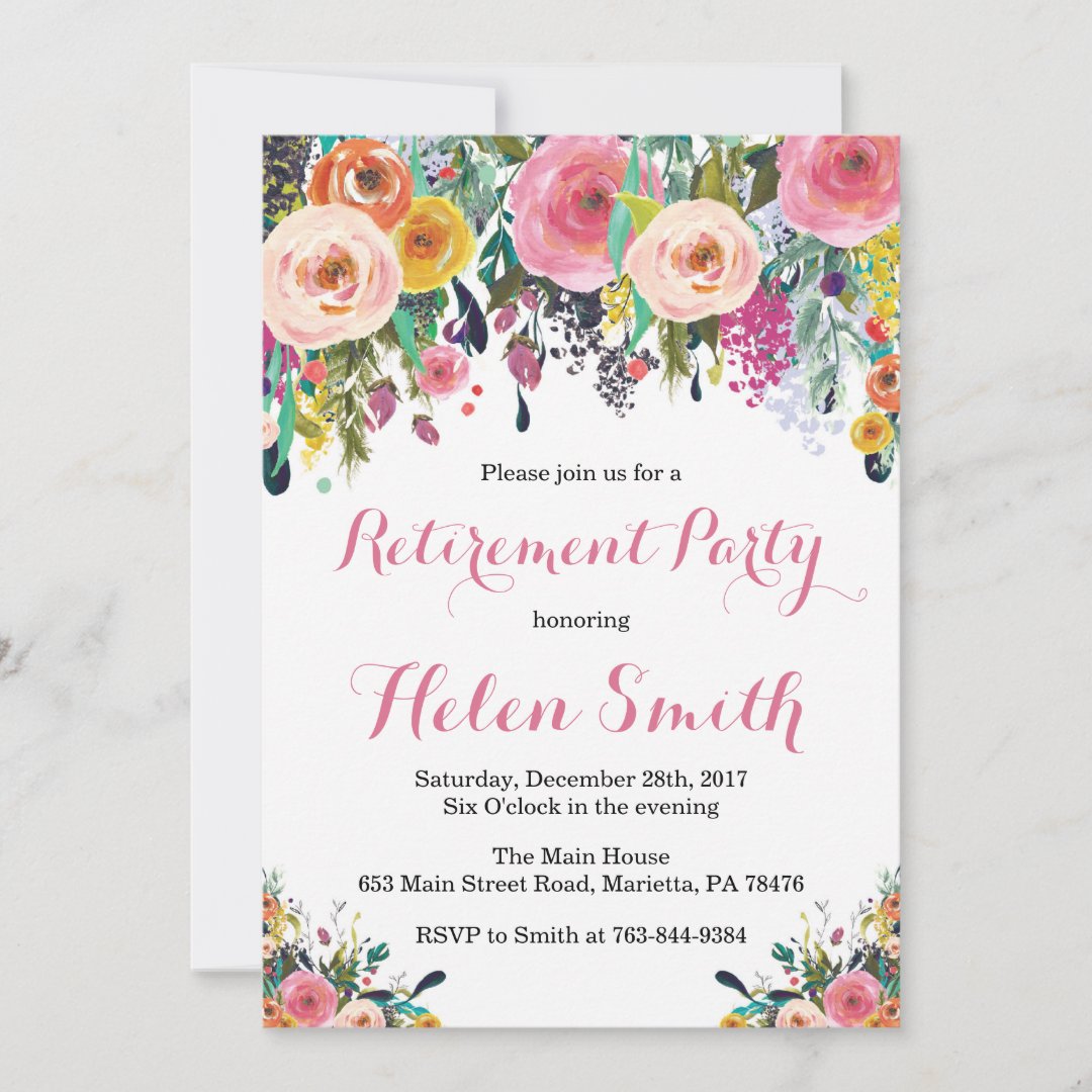 Floral Retirement Party Invitation Card | Zazzle