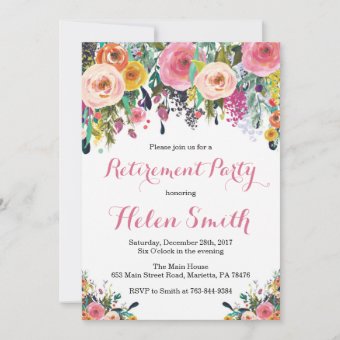 Floral Retirement Party Invitation Card | Zazzle