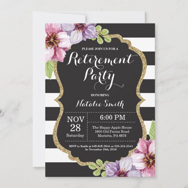 Floral Retirement Party Invitation Card (Front)