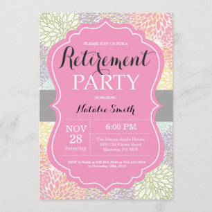 Floral Retirement Party Invitation Card Pink